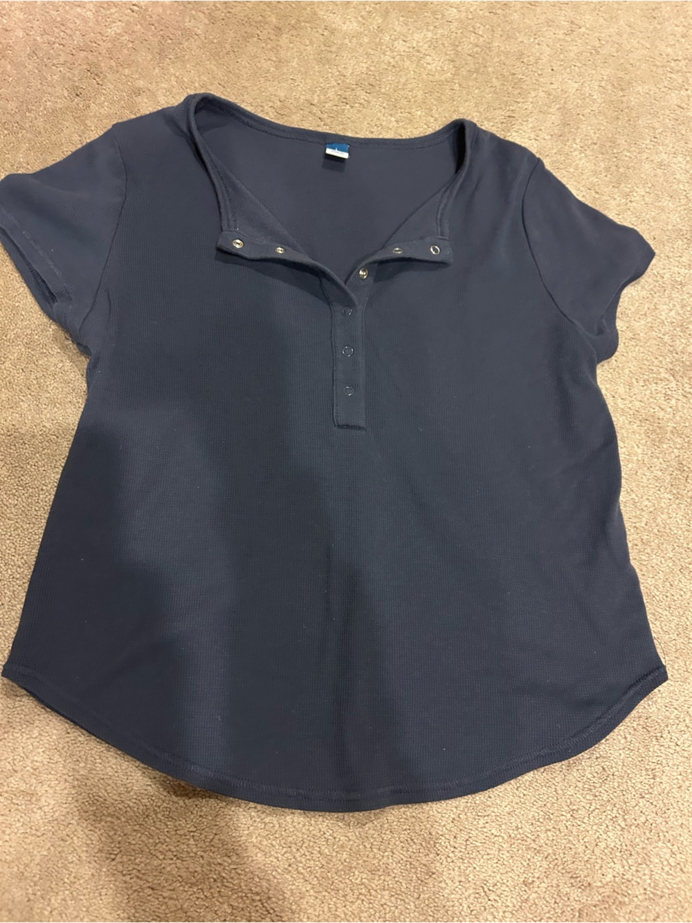 Navy Blue Ribbed Button-Front